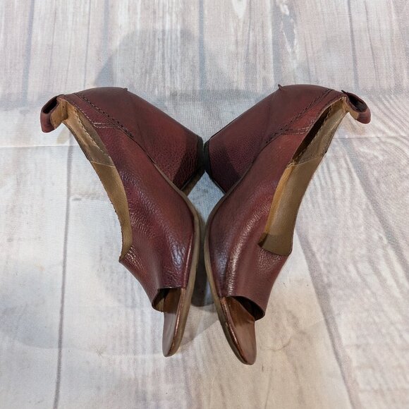 AS98 Burgundy Leather Peep Toe Slingback Pumps Women Sz 37 - Picture 8 of 9